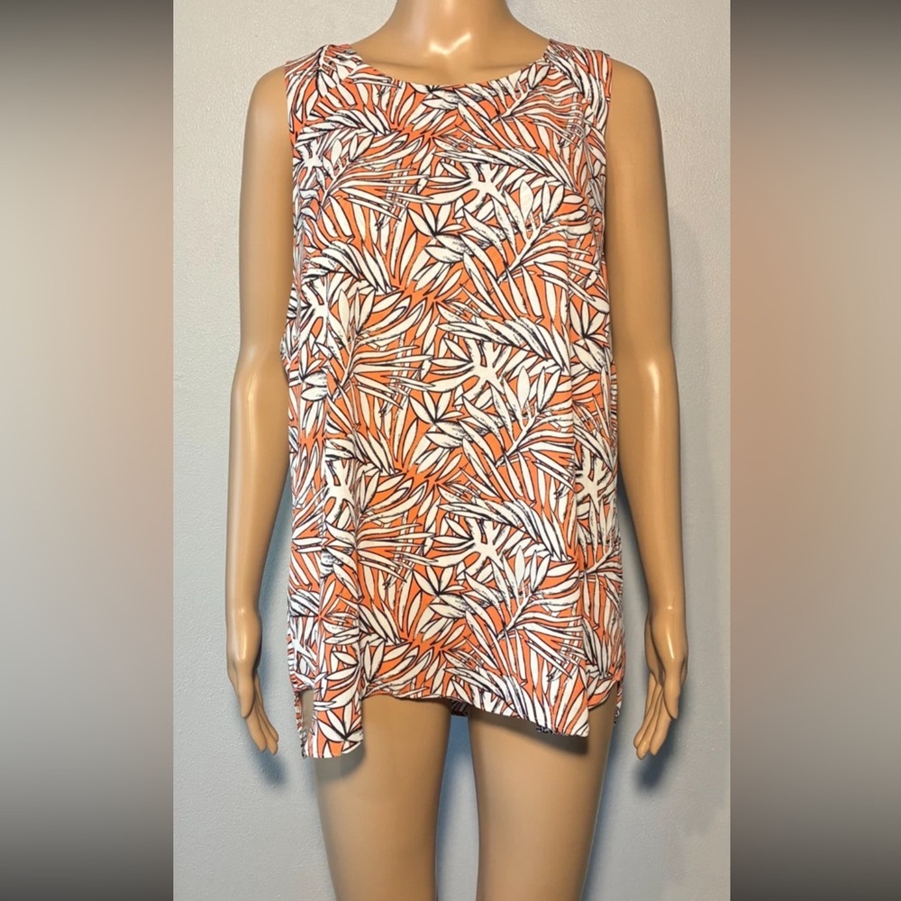 Saint Tropez Women's Blouse Size XL Leaf Wide Strap Sleeveless Round Neck Tunic